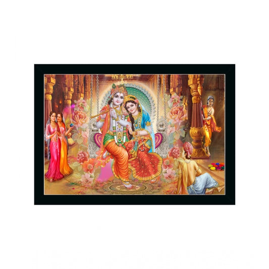 Amfyn Radha Krishna Painting with Synthetic Photo Frame (Multicolor)