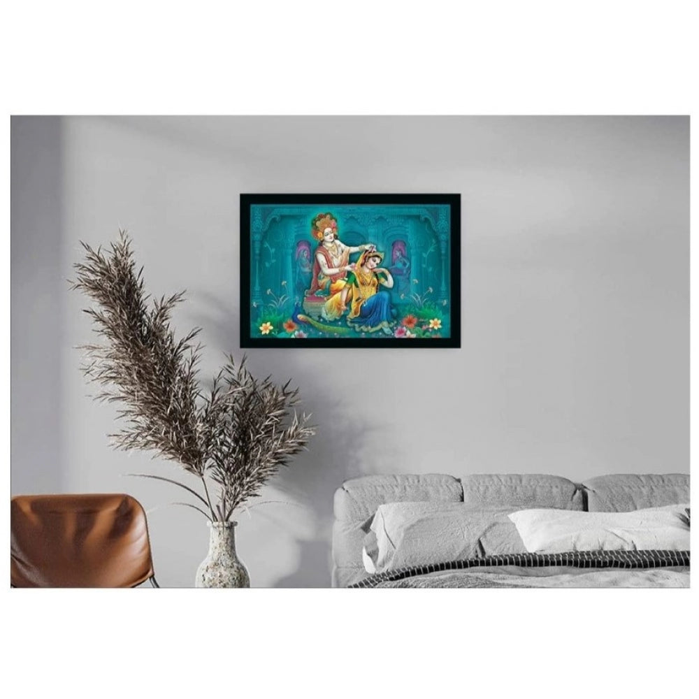 Amfyn Radha Krishna Painting with Synthetic Photo Frame (Multicolor)