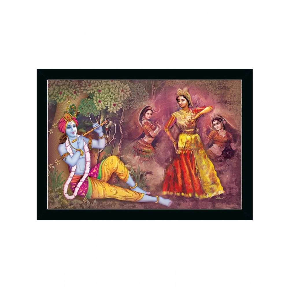 Amfyn Radha Krishna Painting with Synthetic Photo Frame (Multicolor)