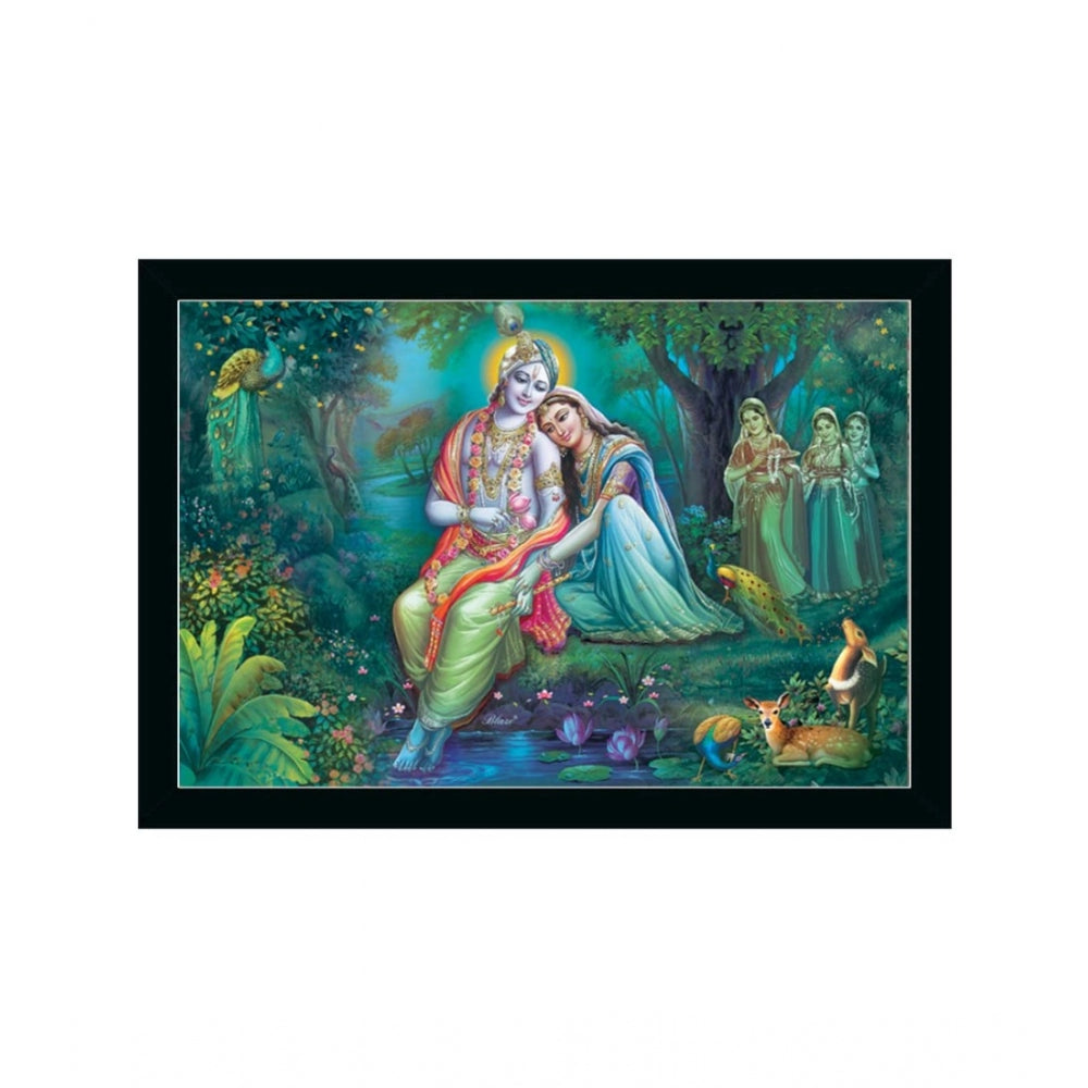 Amfyn Radha Krishna Painting with Synthetic Photo Frame (Multicolor)