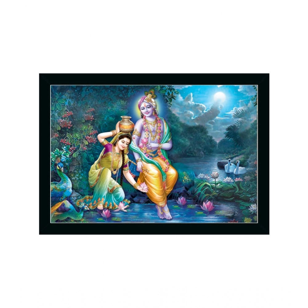 Amfyn Radha Krishna Painting with Synthetic Photo Frame (Multicolor)