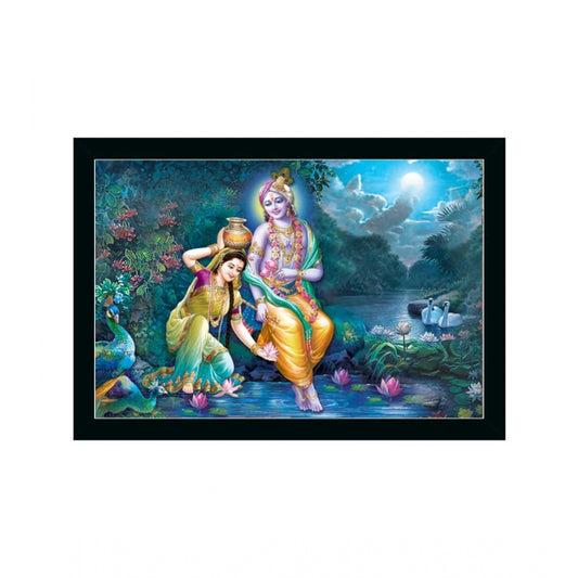 Amfyn Radha Krishna Painting with Synthetic Photo Frame (Multicolor)