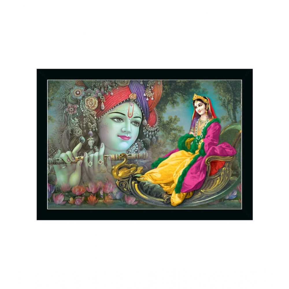 Amfyn Radha Krishna Painting with Synthetic Photo Frame (Multicolor)