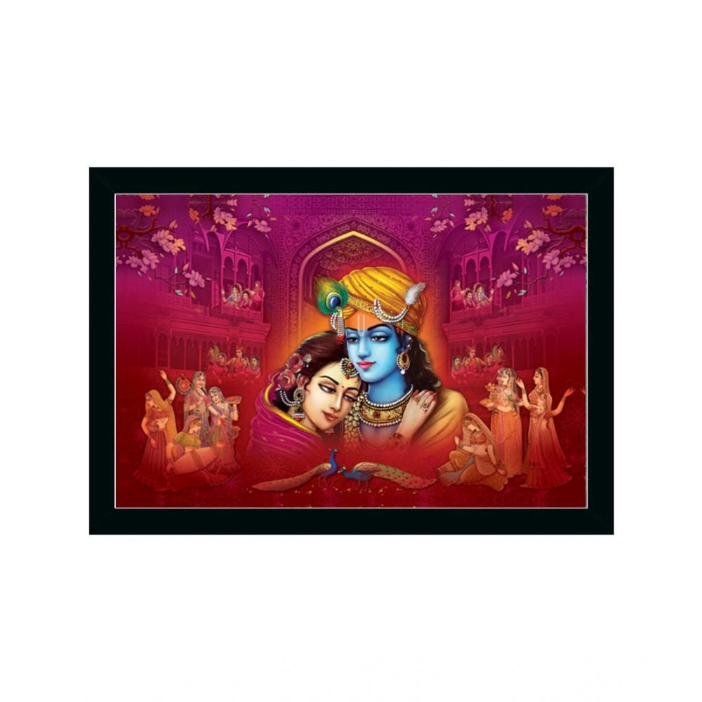 Amfyn Radha Krishna Painting with Synthetic Photo Frame (Multicolor)