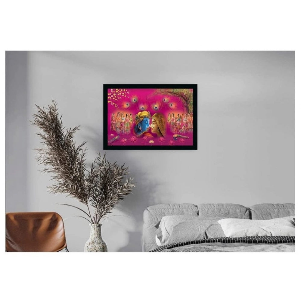 Amfyn Radha Krishna Painting with Synthetic Photo Frame (Multicolor)
