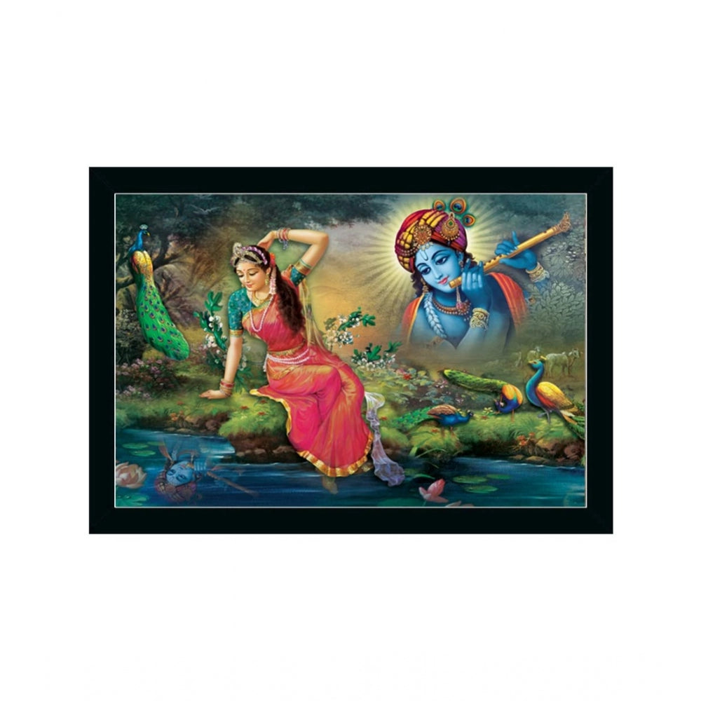 Amfyn Radha Krishna Painting with Synthetic Photo Frame (Multicolor)