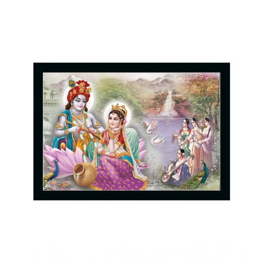Amfyn Radha Krishna Painting with Synthetic Photo Frame (Multicolor)