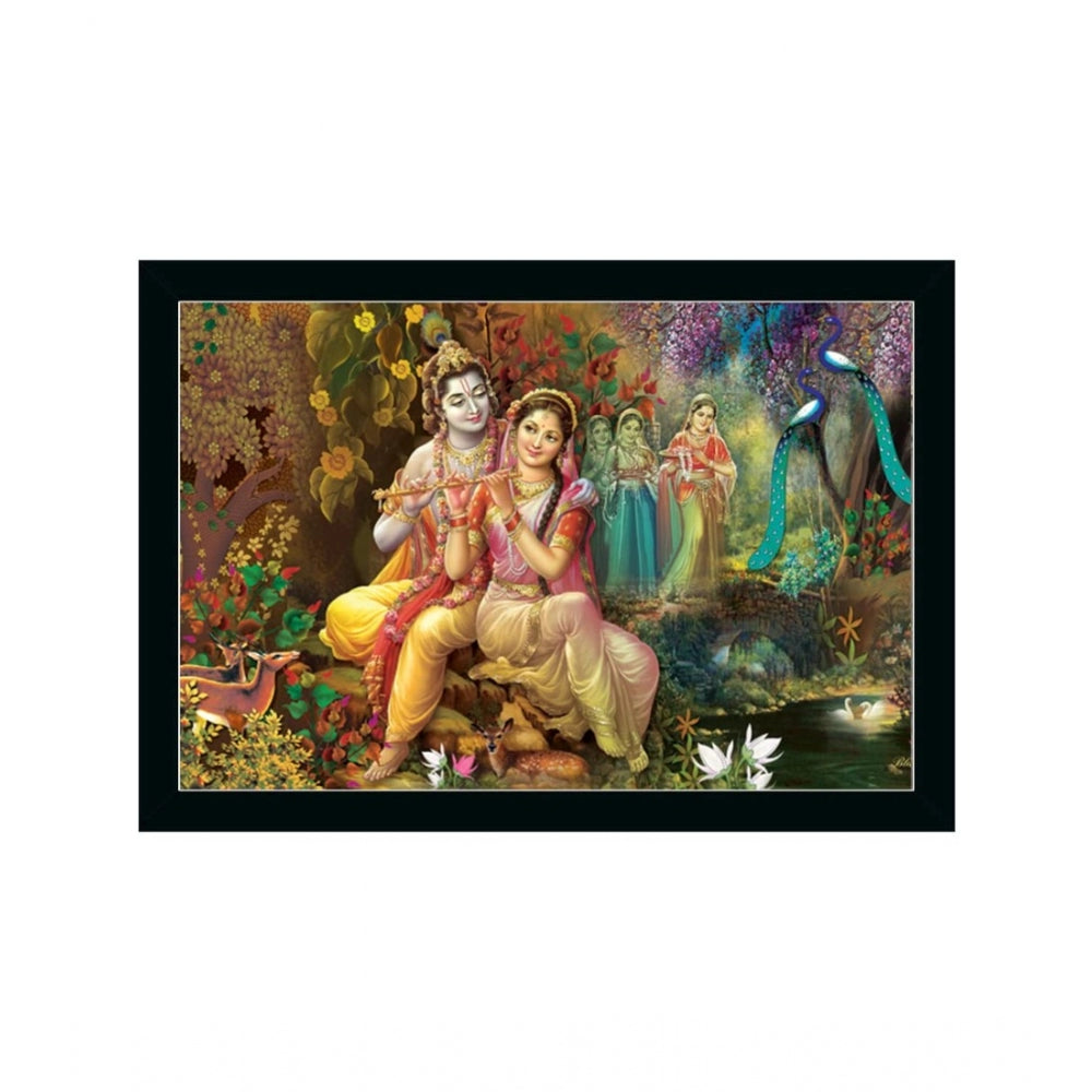 Amfyn Radha Krishna Painting with Synthetic Photo Frame (Multicolor)