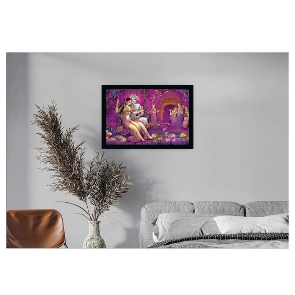 Amfyn Radha Krishna Painting with Synthetic Photo Frame (Multicolor)