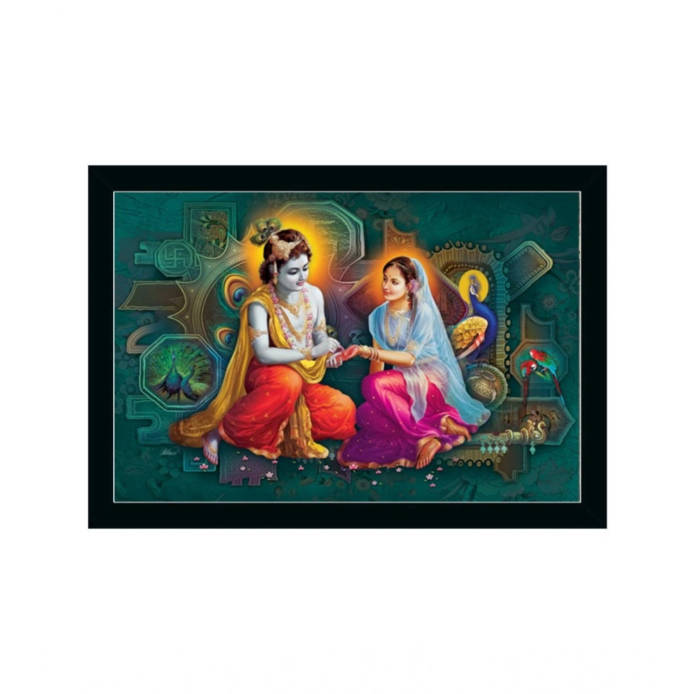 Amfyn Radha Krishna Painting with Synthetic Photo Frame (Multicolor)