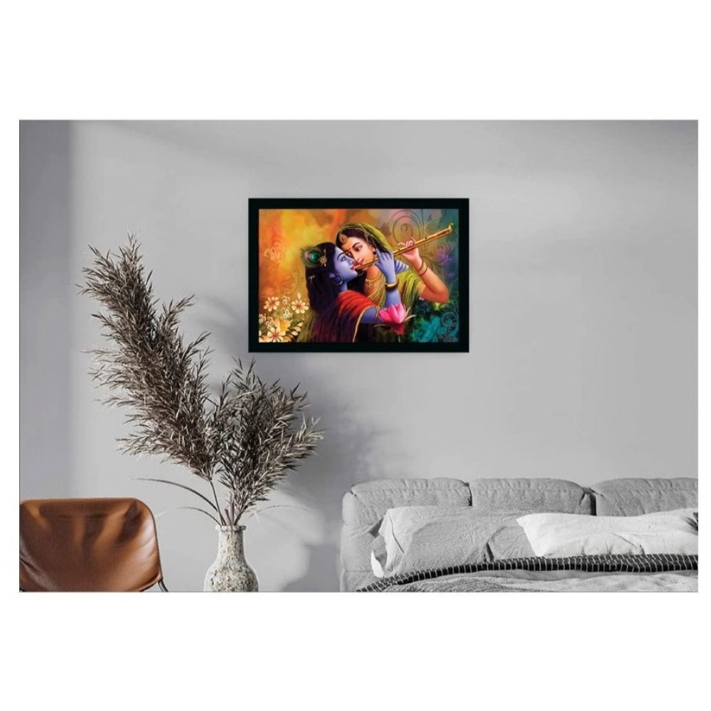 Amfyn Radha Krishna Painting with Synthetic Photo Frame (Multicolor)