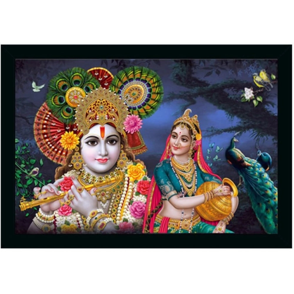 Amfyn Radha Krishna Painting Vinyl Sparkle Coated with Synthetic Photo Frame (Multicolor)