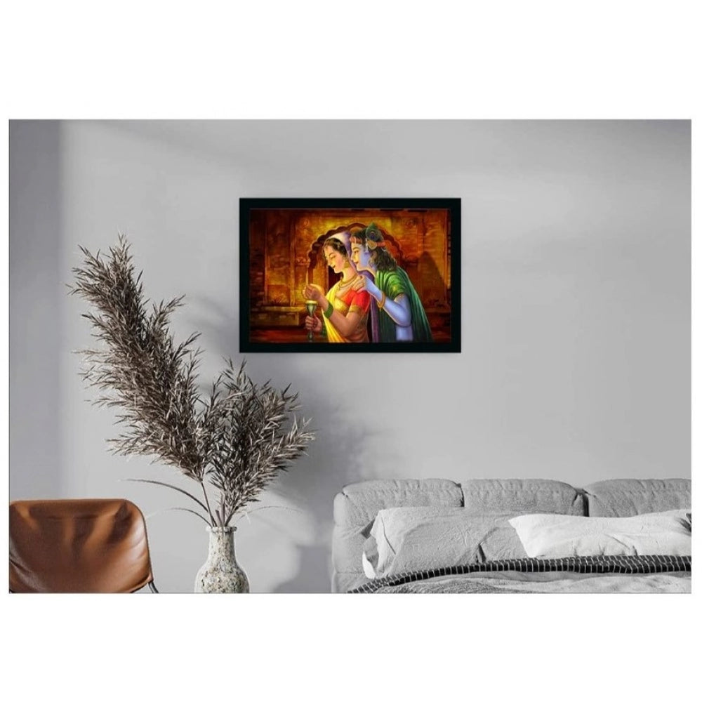 Amfyn Radha Krishna Painting with Synthetic Photo Frame (Multicolor)