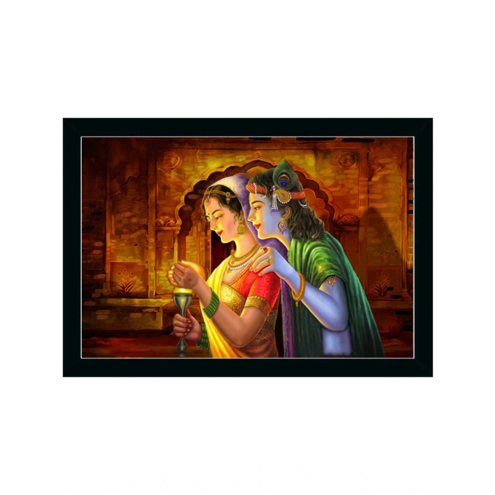 Amfyn Radha Krishna Painting with Synthetic Photo Frame (Multicolor)