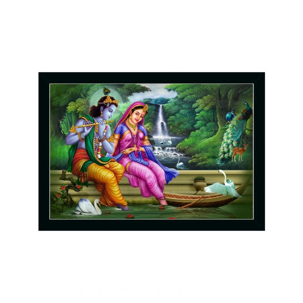 Amfyn Radha Krishna Painting with Synthetic Photo Frame (Multicolor)