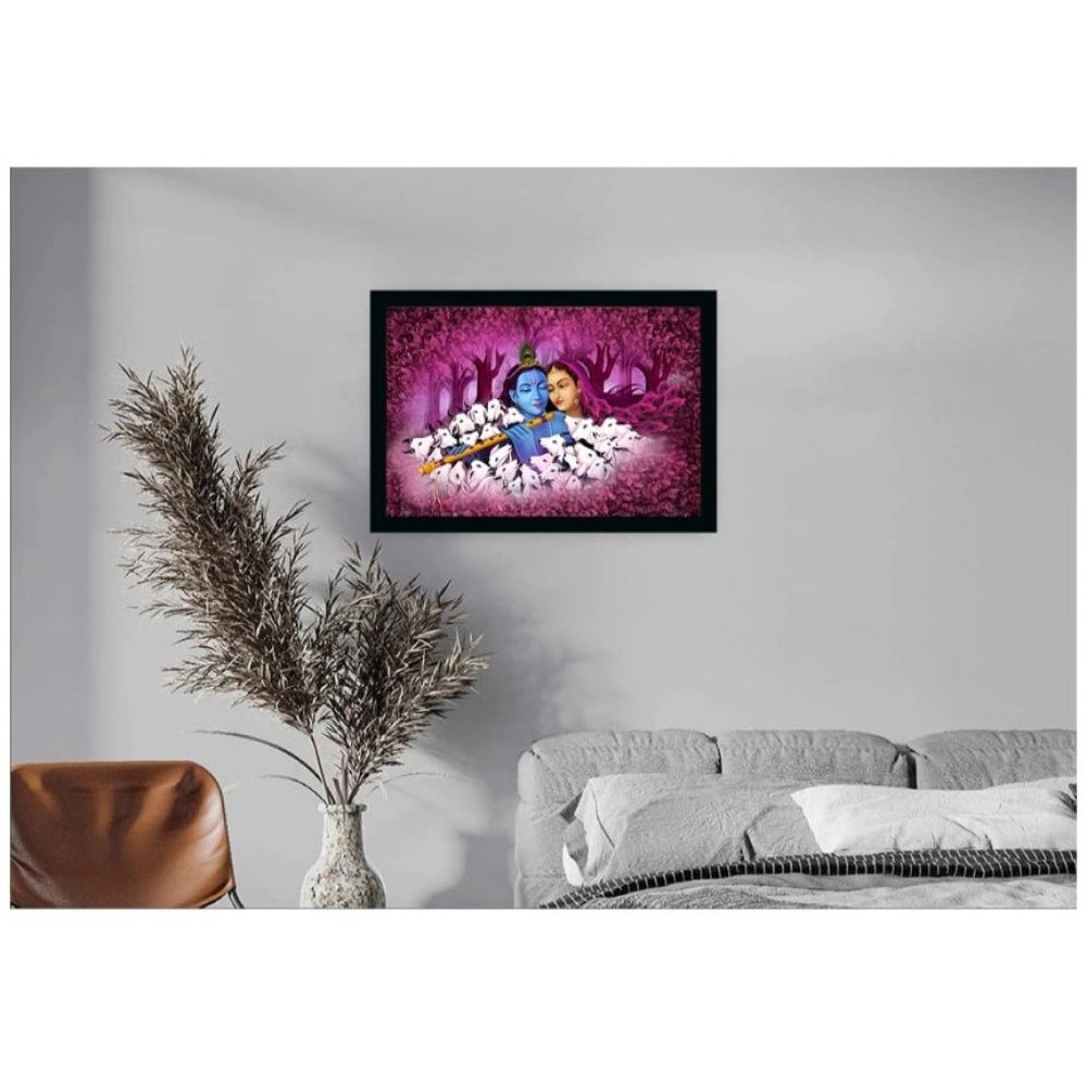 Amfyn Radha Krishna Painting with Synthetic Photo Frame (Multicolor)