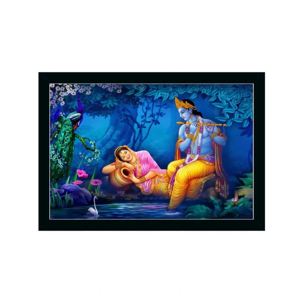 Amfyn Radha Krishna Painting with Synthetic Photo Frame (Multicolor)