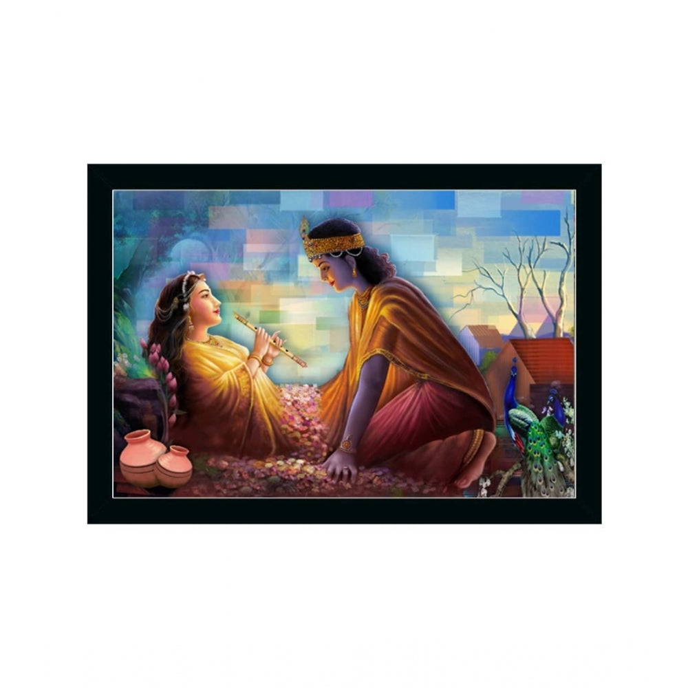 Amfyn Radha Krishna Painting with Synthetic Photo Frame (Multicolor)