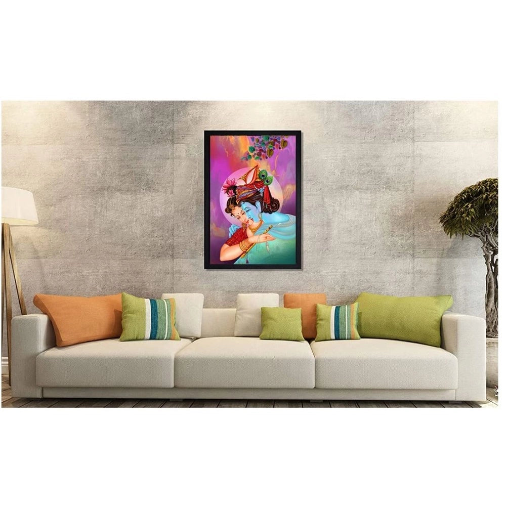 Amfyn Radha Krishna Painting with Synthetic Photo Frame (Multicolor)
