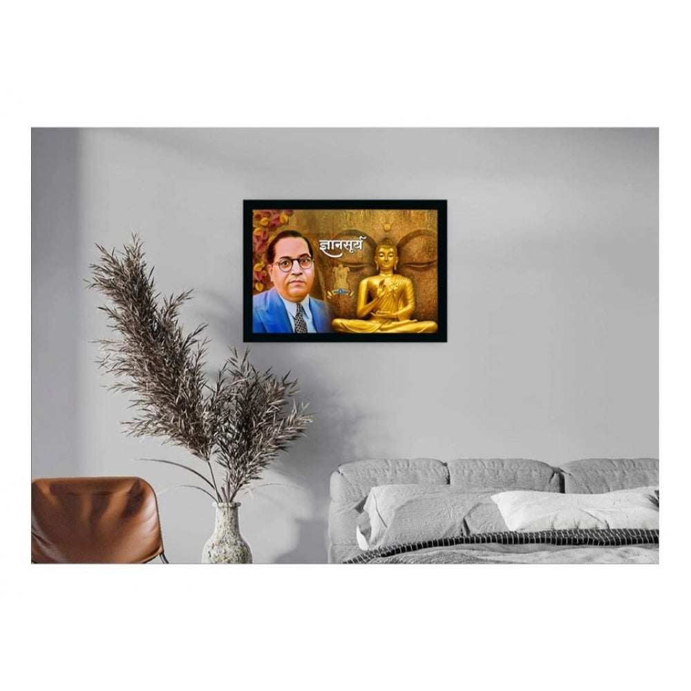 Amfyn Ambedkar Buddha Painting Vinyl Sparkle Coated with Synthetic Photo Frame (Multicolor)