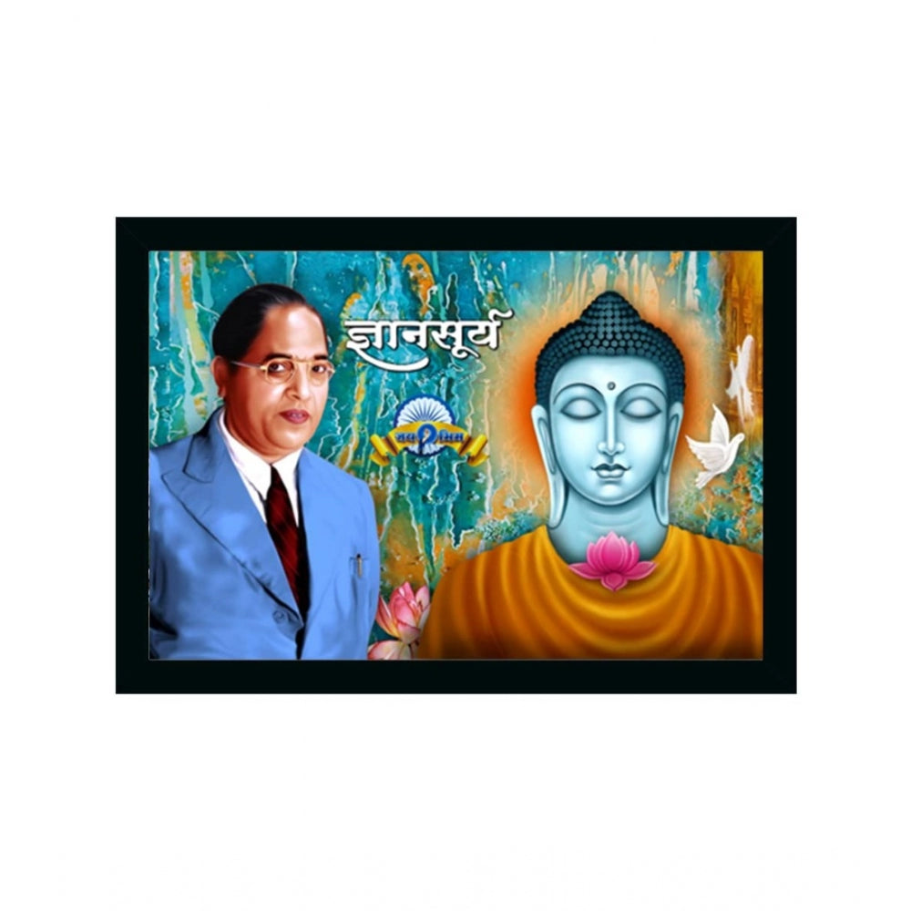 Amfyn Ambedkar Buddha Painting Vinyl Sparkle Coated with Synthetic Photo Frame (Multicolor)