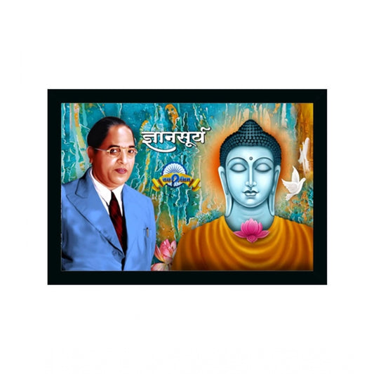 Amfyn Ambedkar Buddha Painting Vinyl Sparkle Coated with Synthetic Photo Frame (Multicolor)