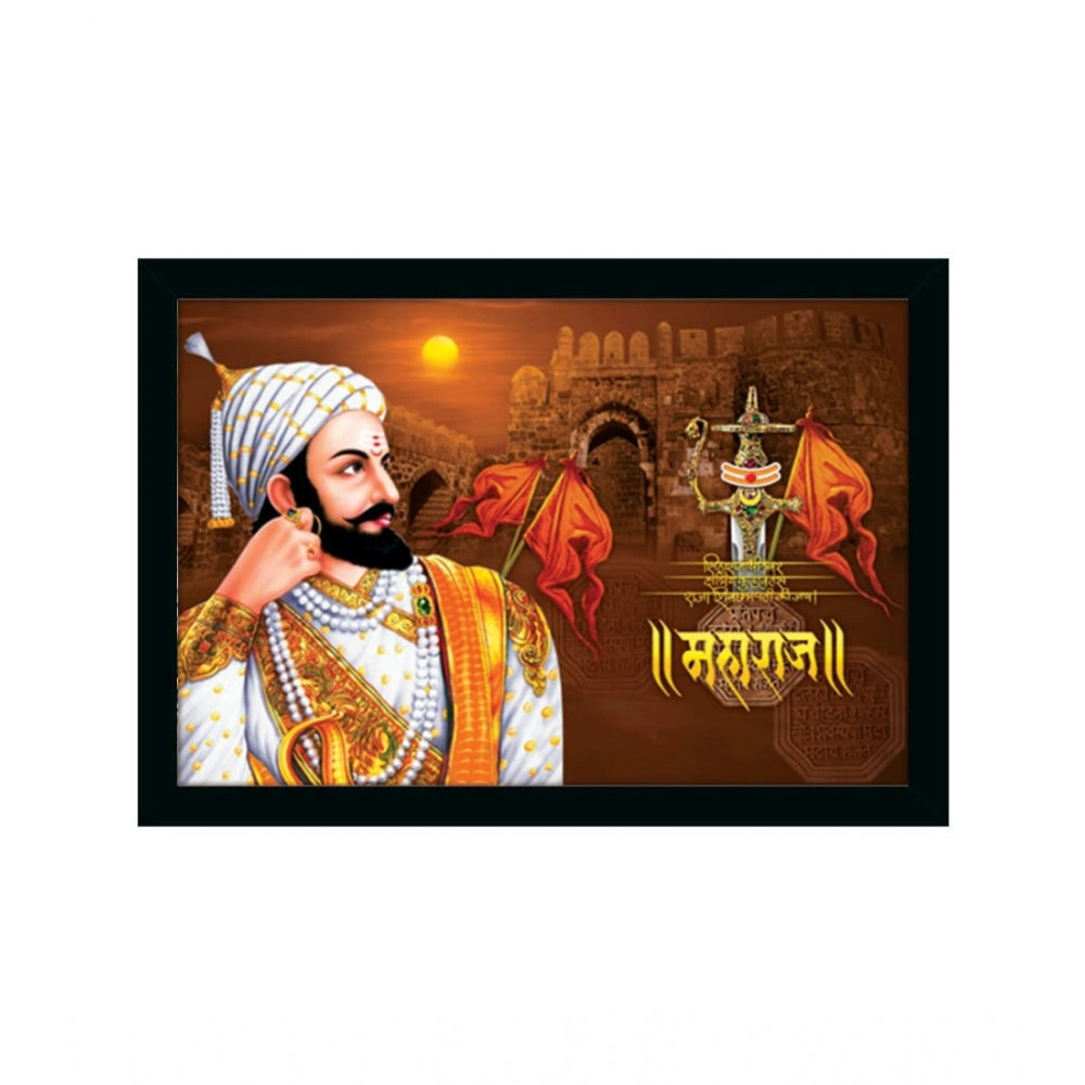 Amfyn Shivaji Maharaj Painting Vinyl Sparkle Coated with Synthetic Photo Frame (Multicolor)