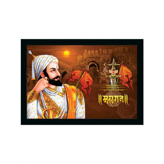Amfyn Shivaji Maharaj Painting Vinyl Sparkle Coated with Synthetic Photo Frame (Multicolor)