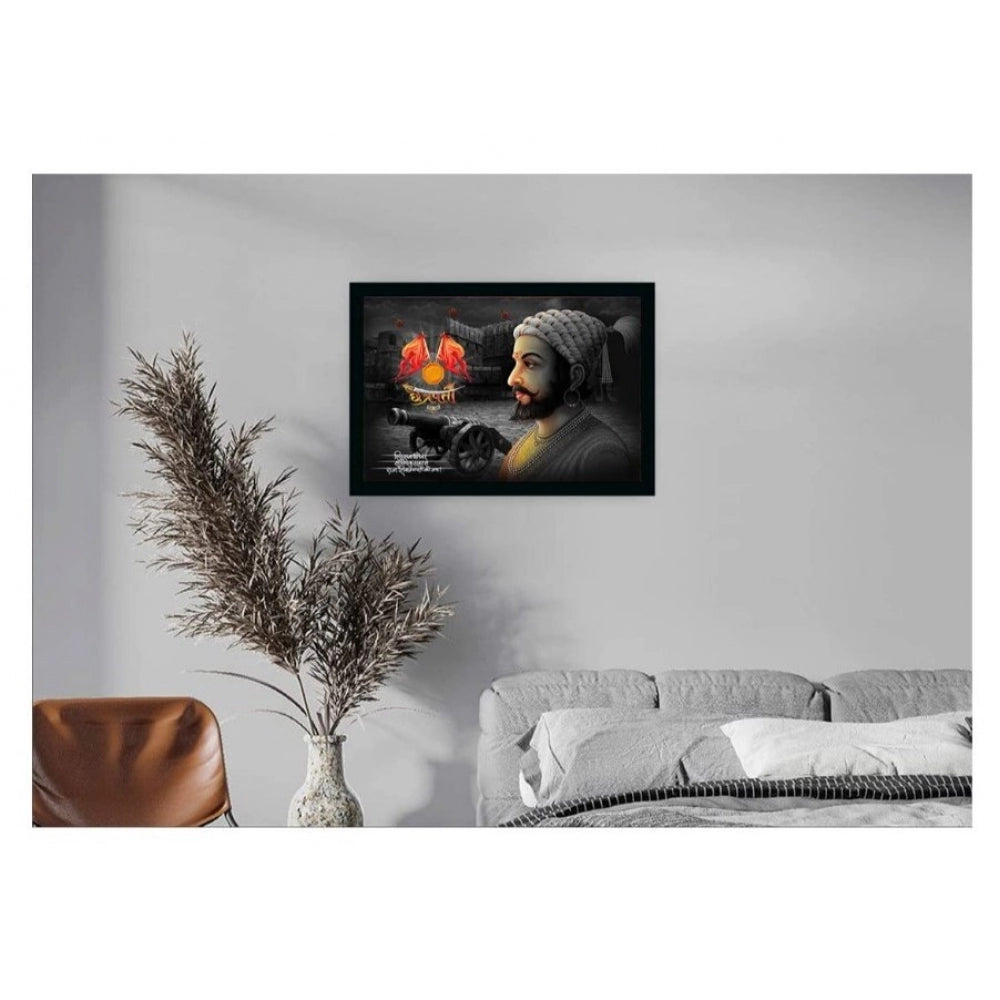 Amfyn shivaji Maharaj Painting Vinyl Sparkle Coated with Synthetic Photo Frame (Multicolor)