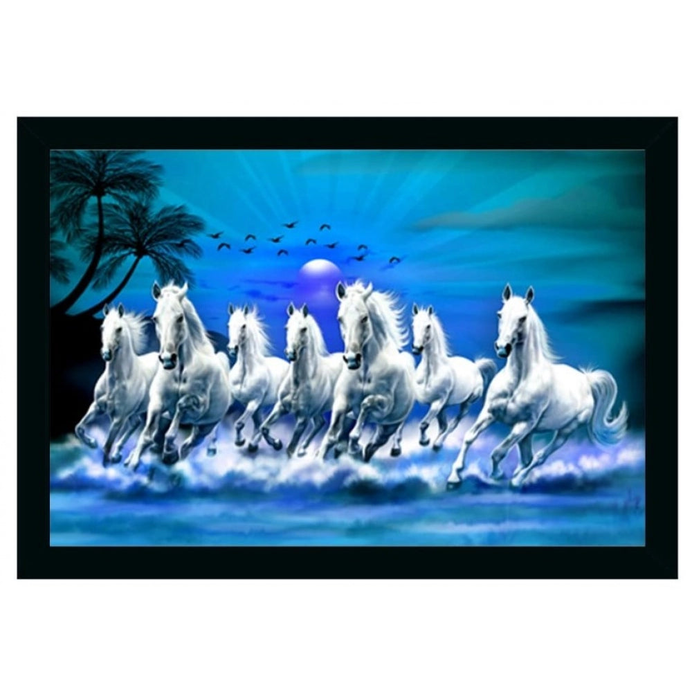 Amfyn Seven Running Horses Vastu Painting with Frame (Multicolor)