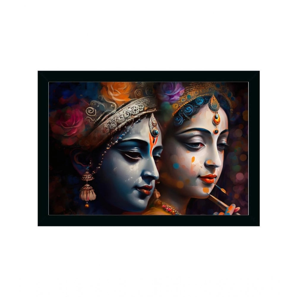 Amfyn Radha Krishna Painting with Synthetic Photo Frame (Multicolor)