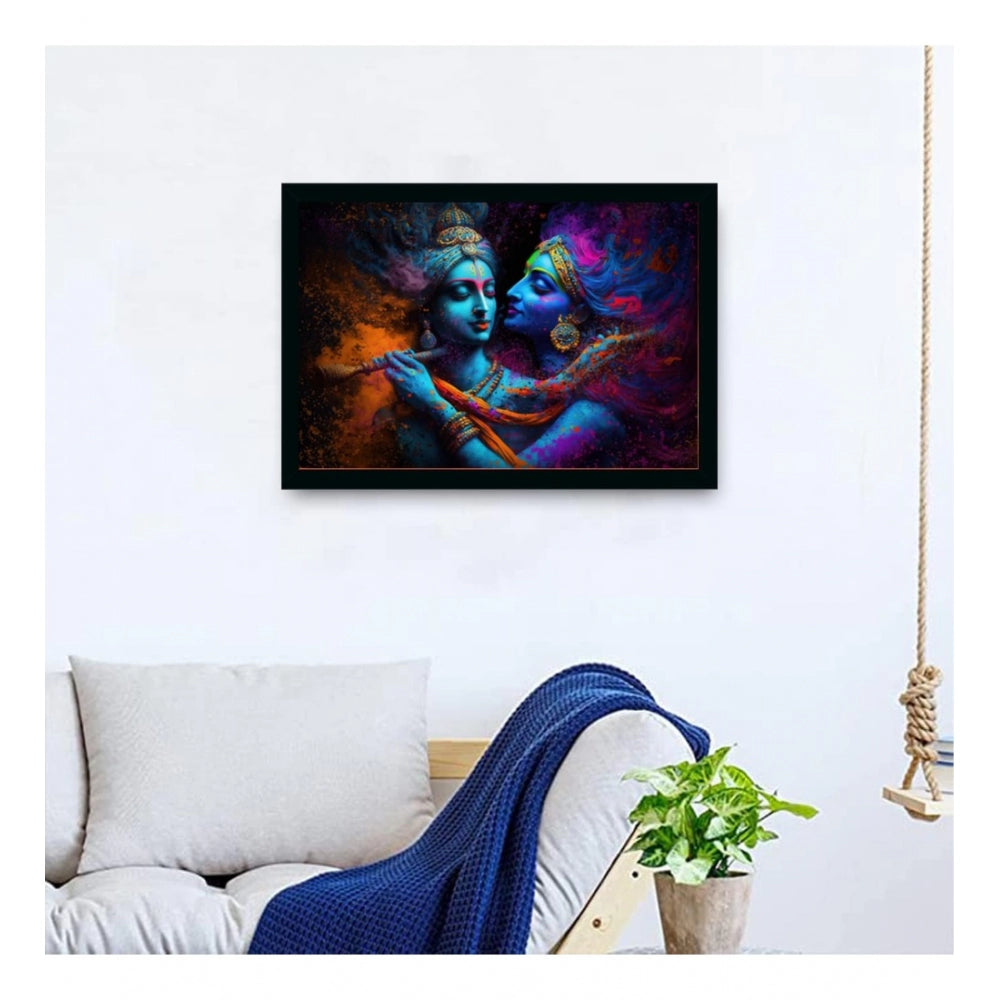 Amfyn Radha Krishna Painting with Synthetic Photo Frame (Multicolor)