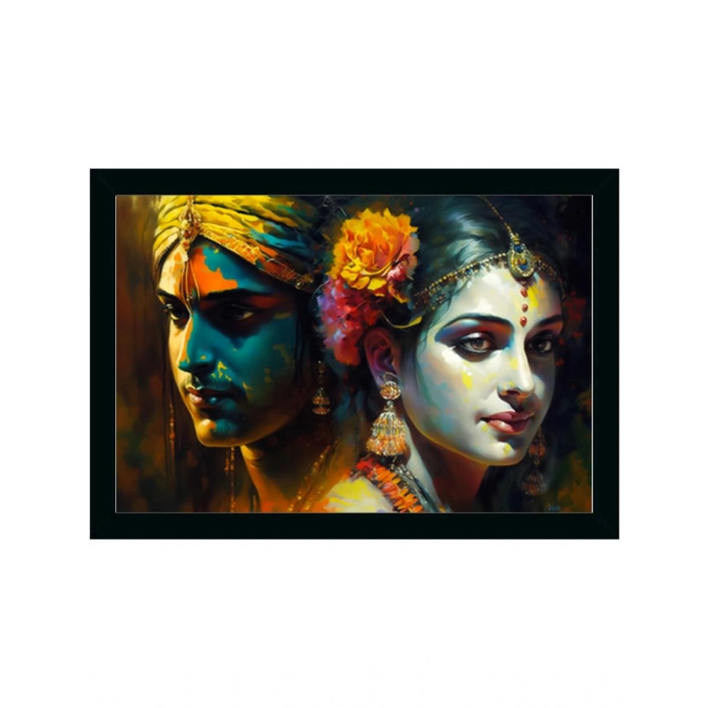Amfyn Radha Krishna Painting with Synthetic Photo Frame (Multicolor)