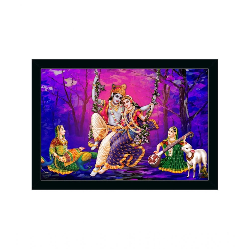 Amfyn Radha Krishna Painting with Synthetic Photo Frame (Multicolor)