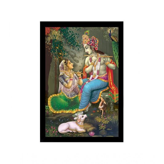 Amfyn Radha Krishna Painting with Synthetic Photo Frame (Multicolor)