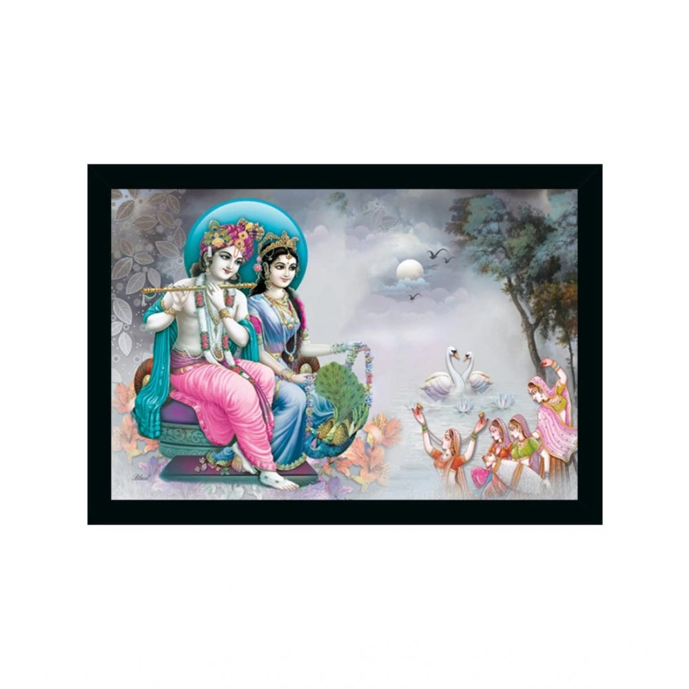 Amfyn Radha Krishna Painting with Synthetic Photo Frame (Multicolor)