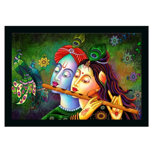 Amfyn Radha Krishna Painting Vinyl Sparkle Coated with Synthetic Photo Frame (Multicolor)