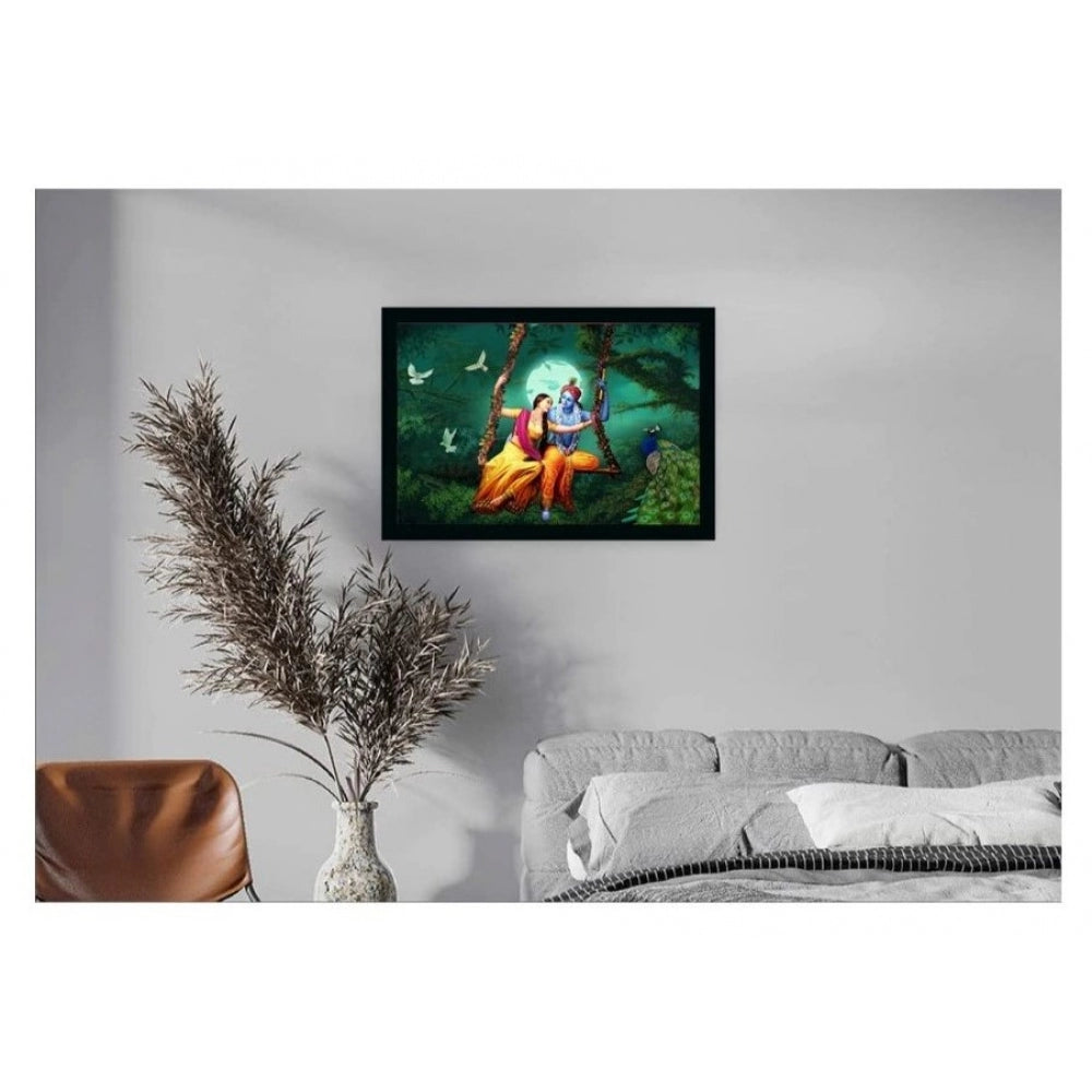 Amfyn Radha Krishna Painting Vinyl Sparkle Coated with Synthetic Photo Frame (Multicolor)