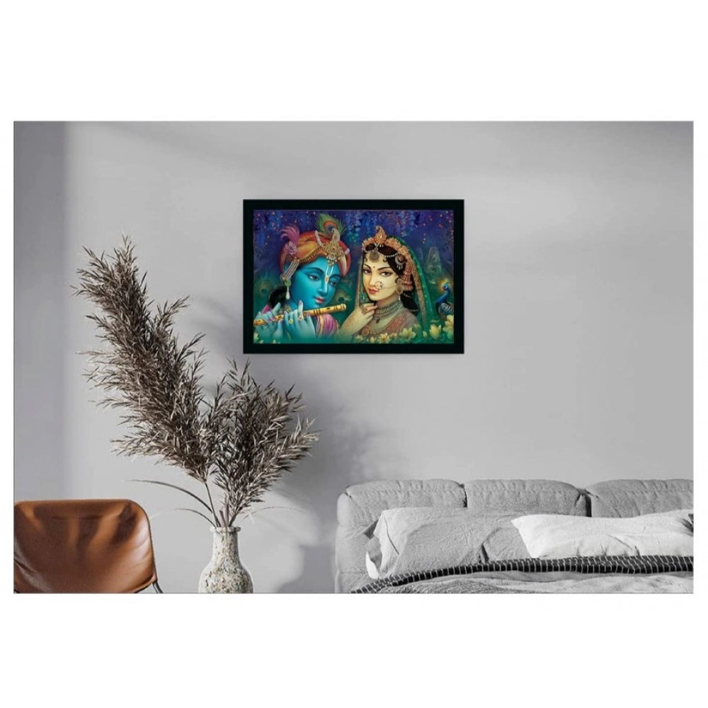 Amfyn Radha Krishna Painting with Synthetic Photo Frame with Sparkle Coated (Multicolor)