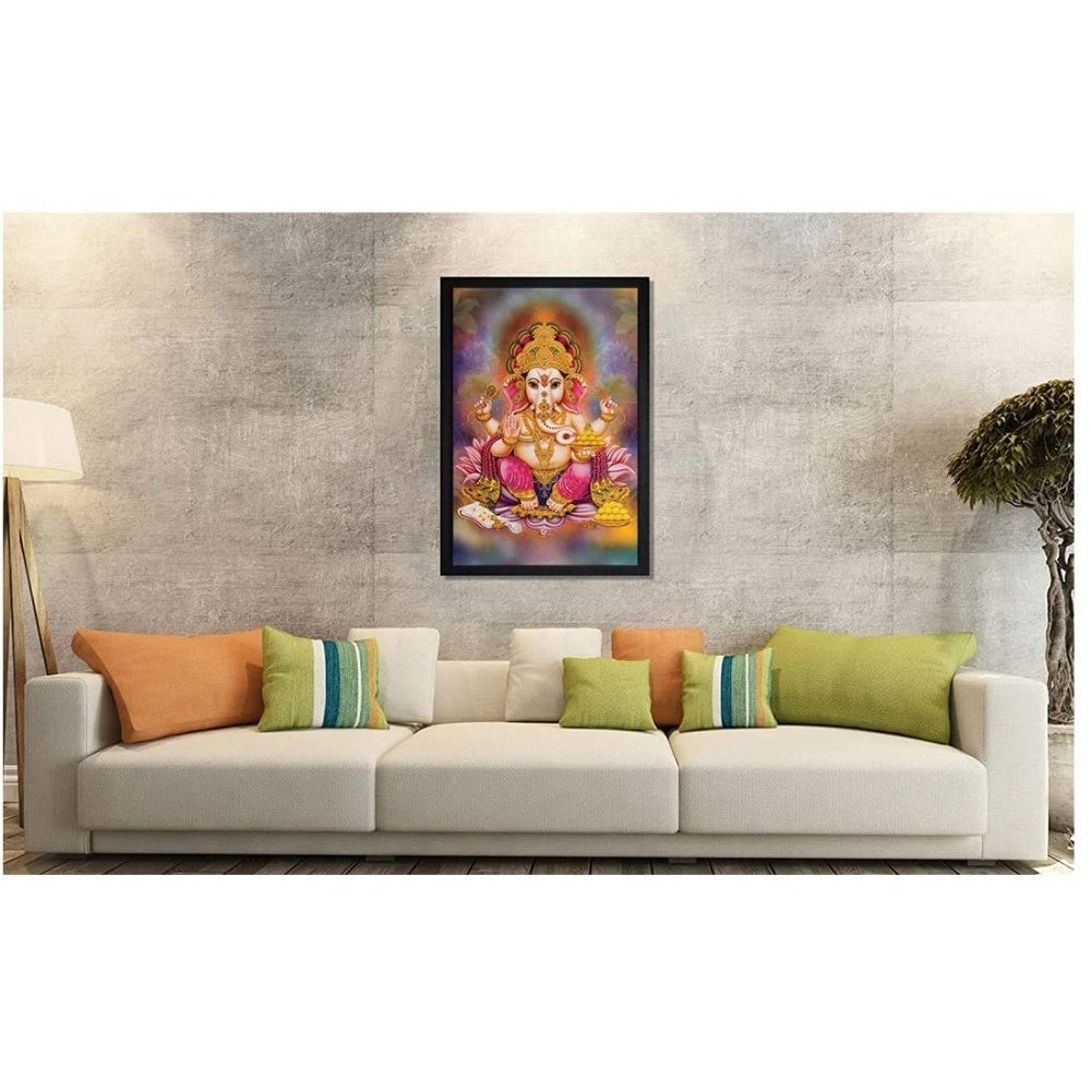 Amfyn Ganesh Photo with Synthetic Photo Frame (Multicolor)