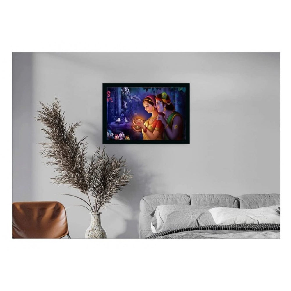 Amfyn Radha Krishna Painting Vinyl Sparkle Coated with Synthetic Photo Frame (Multicolor)
