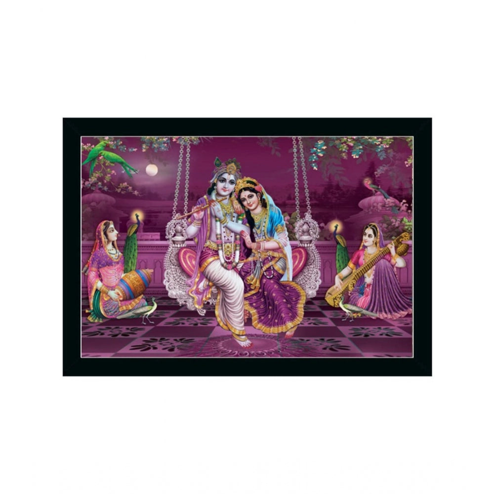Amfyn Radha Krishna Painting with Synthetic Photo Frame (Multicolor)