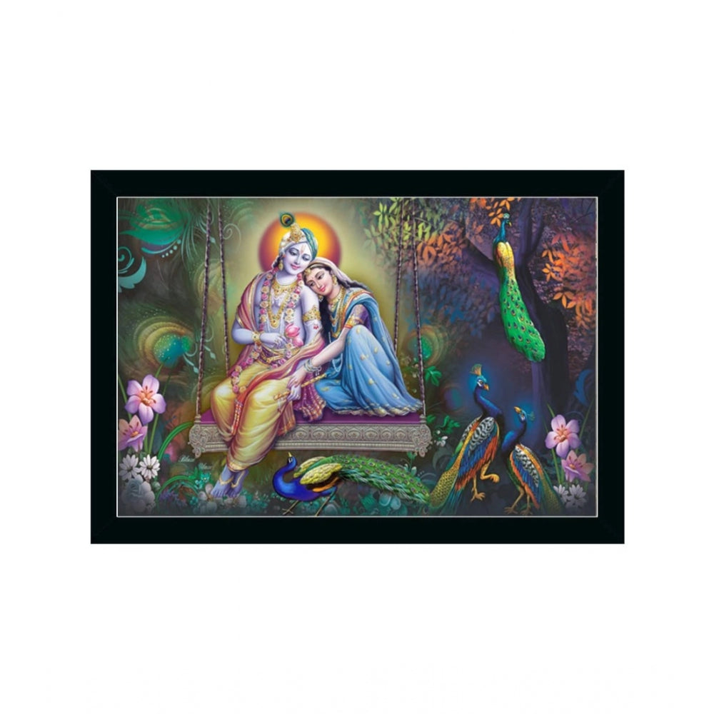 Amfyn Radha Krishna Painting with Synthetic Photo Frame (Multicolor)