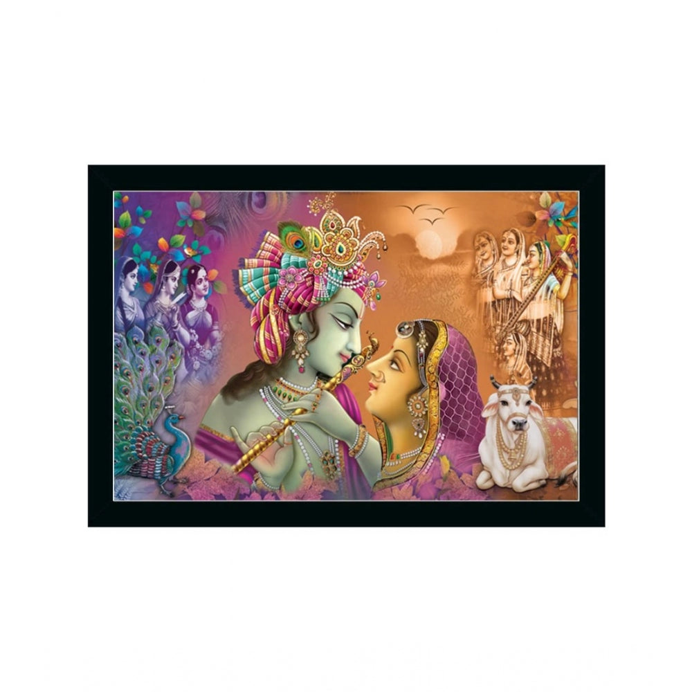 Amfyn Radha Krishna Painting with Synthetic Photo Frame (Multicolor)