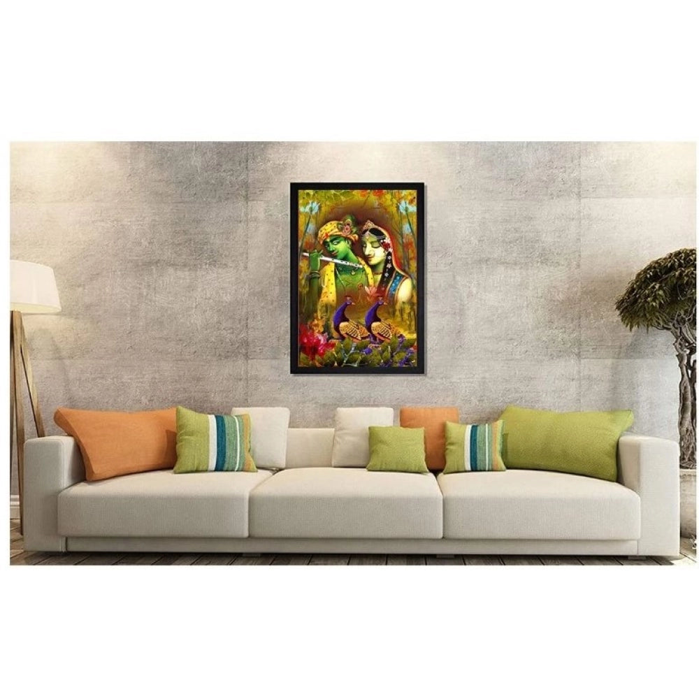 Amfyn Radha Krishna Painting with Synthetic Photo Frame (Multicolor)