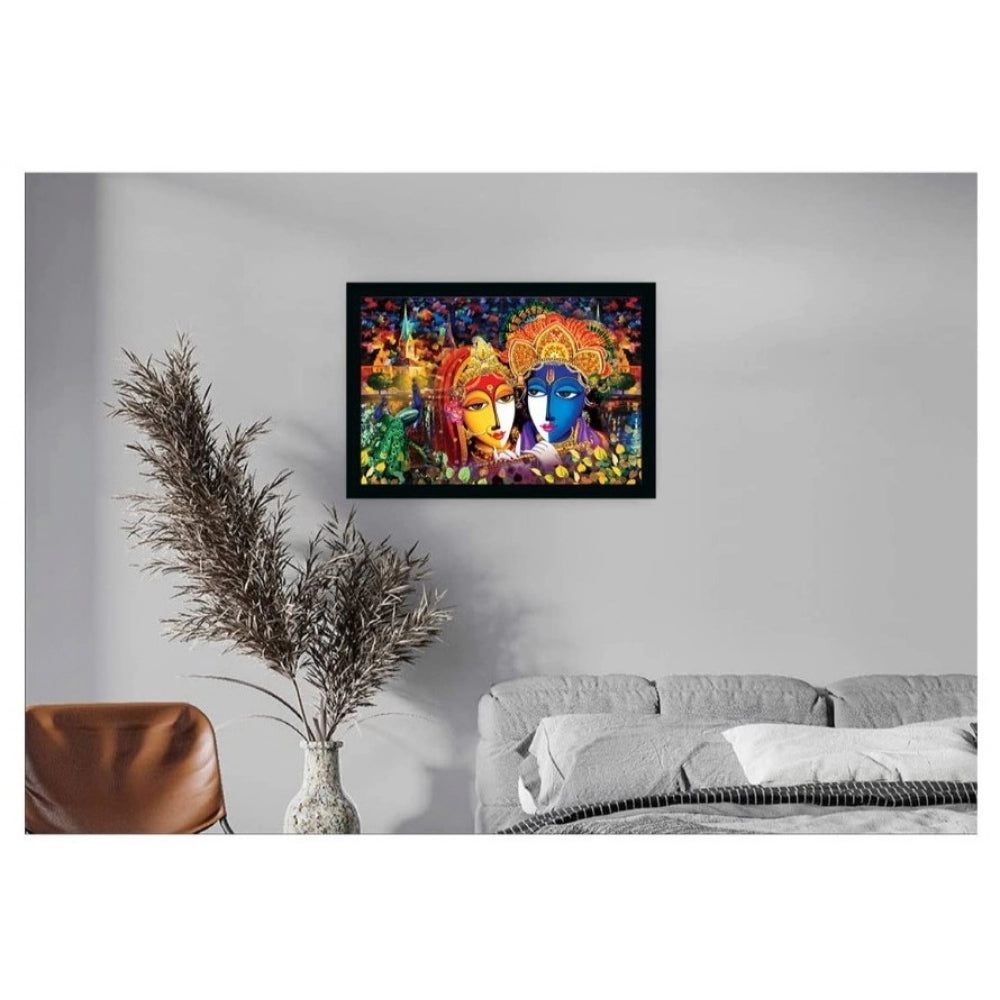Amfyn Radha Krishna Painting with Synthetic Photo Frame (Multicolor)