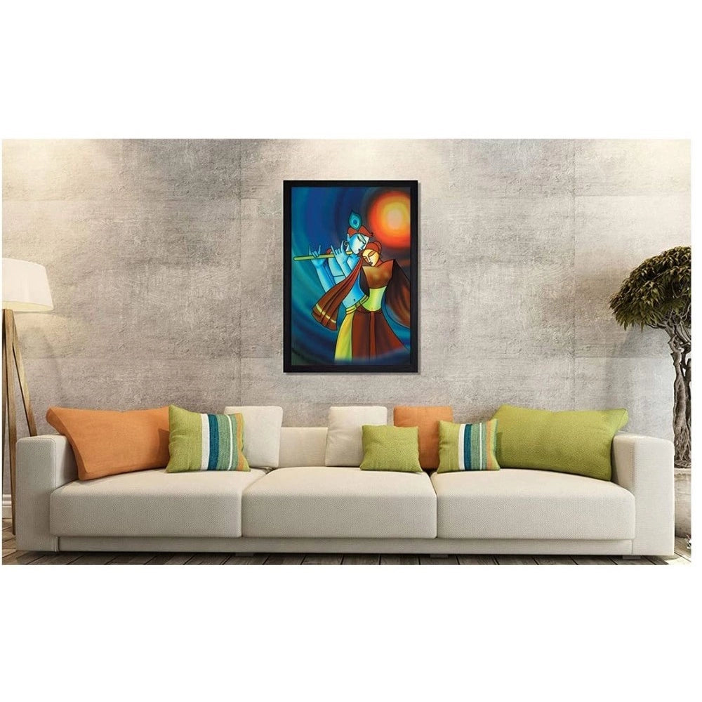 Fashion Radha Krishna Painting with Synthetic Photo Frame (Multicolor)