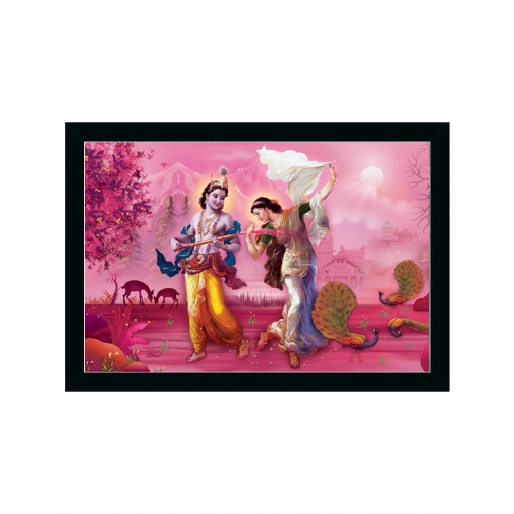 Amfyn Radha Krishna Painting with Synthetic Photo Frame (Multicolor)