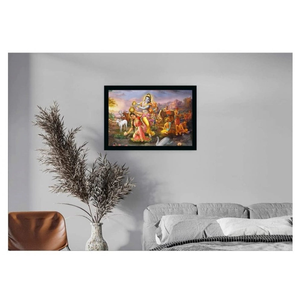 Amfyn Radha Krishna Painting with Synthetic Photo Frame (Multicolor)