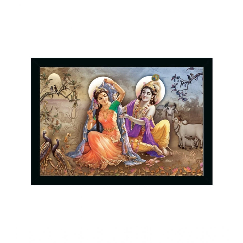 Amfyn Radha Krishna Painting with Synthetic Photo Frame (Multicolor)